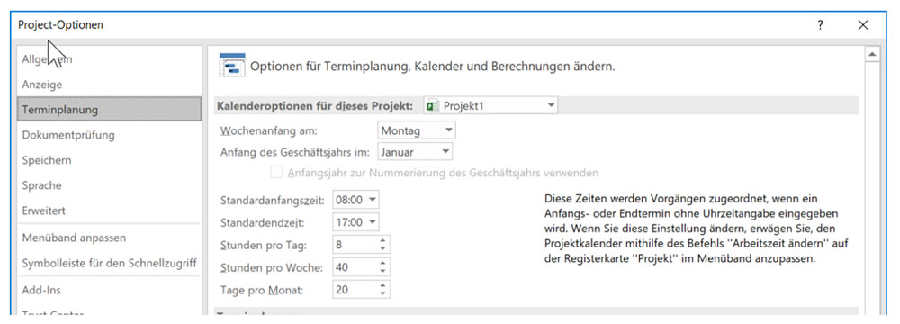 Bild 5: Für "Project-Anfänger" empfiehlt es sich, mit den Standard-Einstellungen von Project zu arbeiten