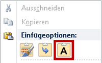 Bild 2: Wählen Sie beim Übernehmen von Texten aus anderen Quellen die Einfügeoption mit dem Buchstaben