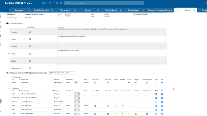 Projektportfolio Status